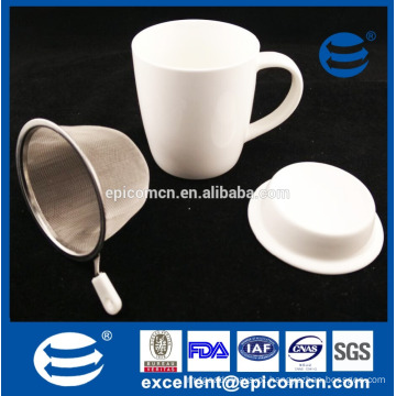 Plain White Blank Cerâmica New Bone China Coffee Cup Copo de chá com filtro com tampa